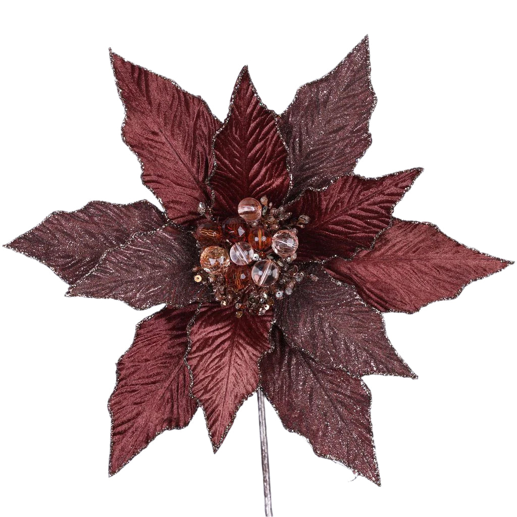 12" Chocolate Festive Poinsettia Stem
