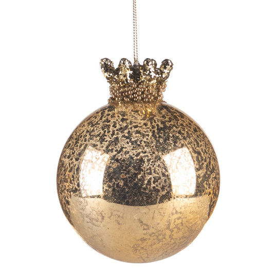 4.5" Bronze Crown Top Ball Glass Ornament