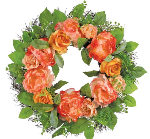 22" Wreath Rose & Peony Coral