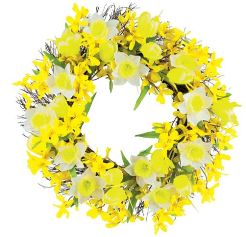 22" Wreath Cross Flower & Daffodil Tulip Yellow