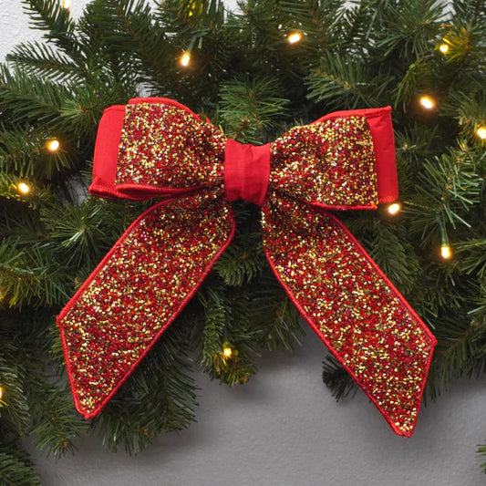 9"x8" Red & Gold Crystal Bow