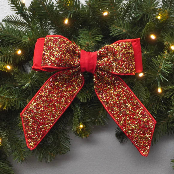 Red and gold crystal bow with pre-formed loops.