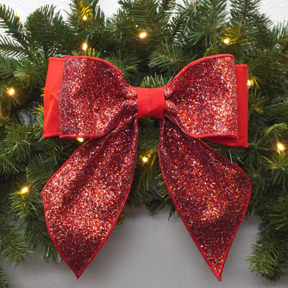 11"x9" Red Confetti Glitter Bow