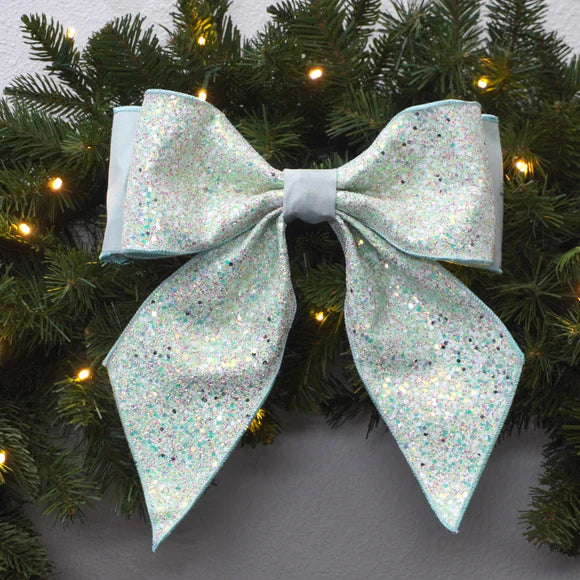 11"x9" Mint Confetti Glitter Bow