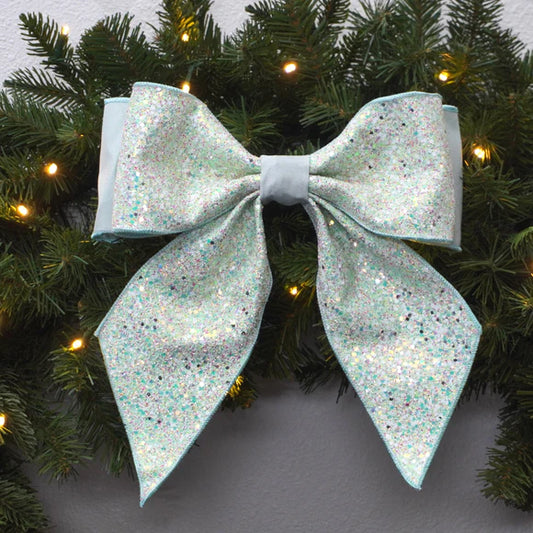 11"x9" Mint Confetti Glitter Bow