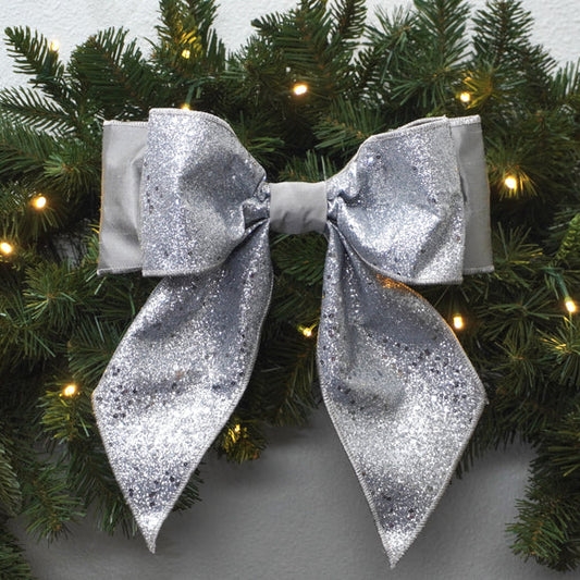 11"x9" Silver Confetti Glitter Bow