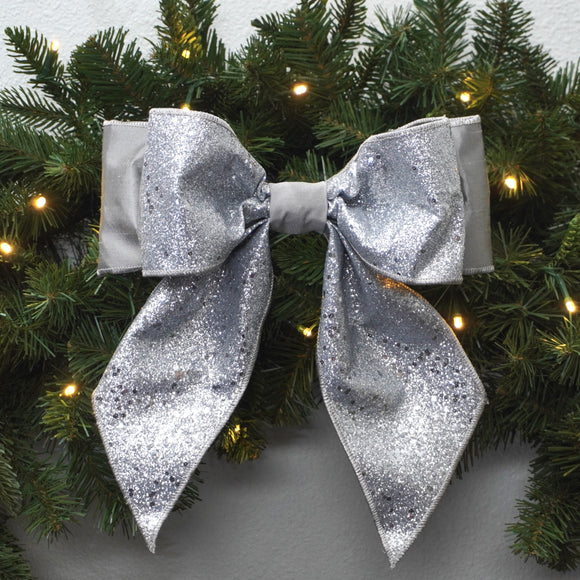 Silver glitter bow for holiday decorating