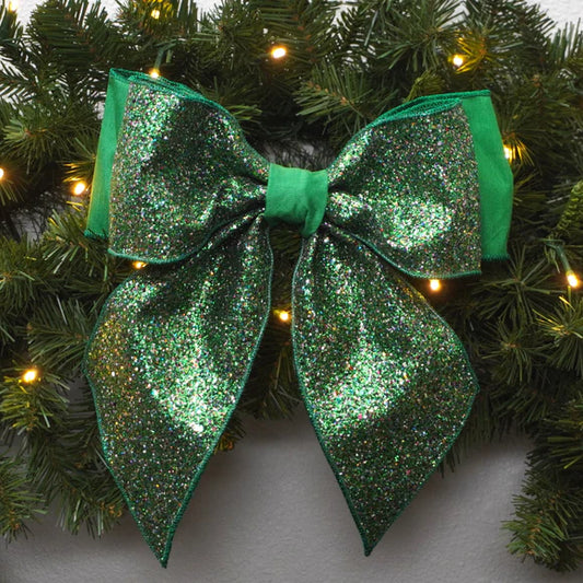 11"x9" Emerald Confetti Glitter Bow