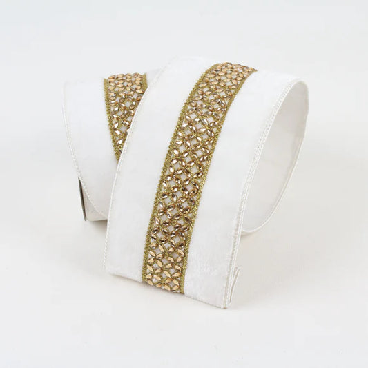 4"x5Y Ivory Jeweled Lace Ribbon