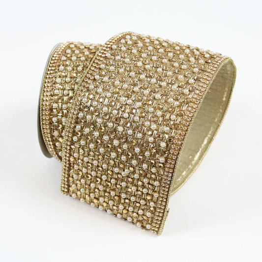 4"x5Y Gold Pearl & Diamonds Ribbon