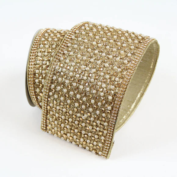 Gold pearl pearl x5y diamonds ribbon, 4 inch, for Christmas decorating