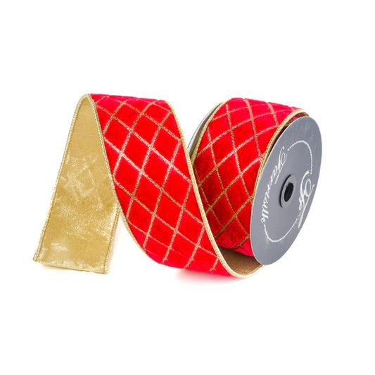 2.5"x10Y Red Gold Metallic Diamond Ribbon