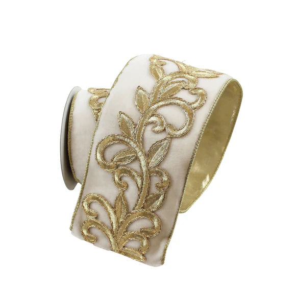 4"x5Y Ivory Royal Embroidery Ribbon