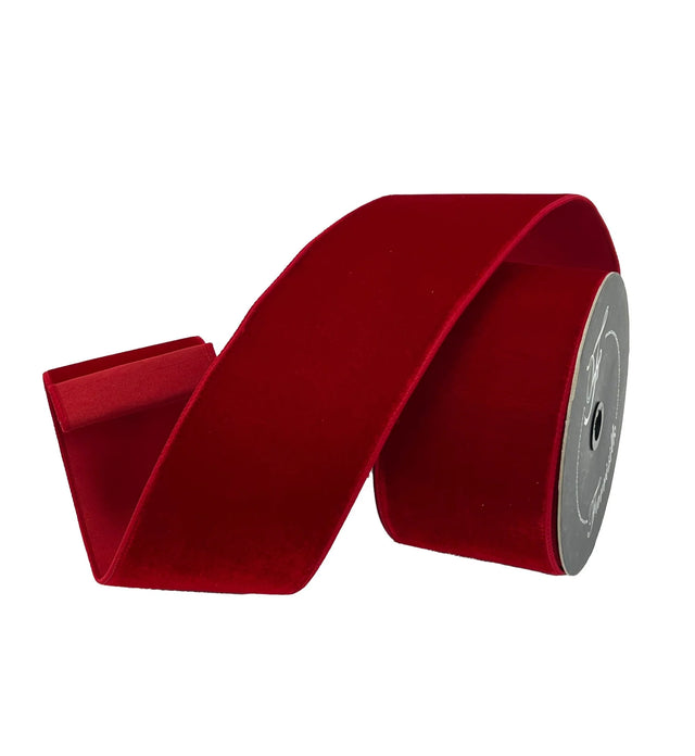 Red velvet ribbon with a plush wired finish.