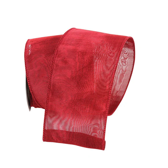 Red ribbon with red double sheer detail.
