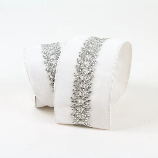 4"x5Y White Royal Vine Ribbon