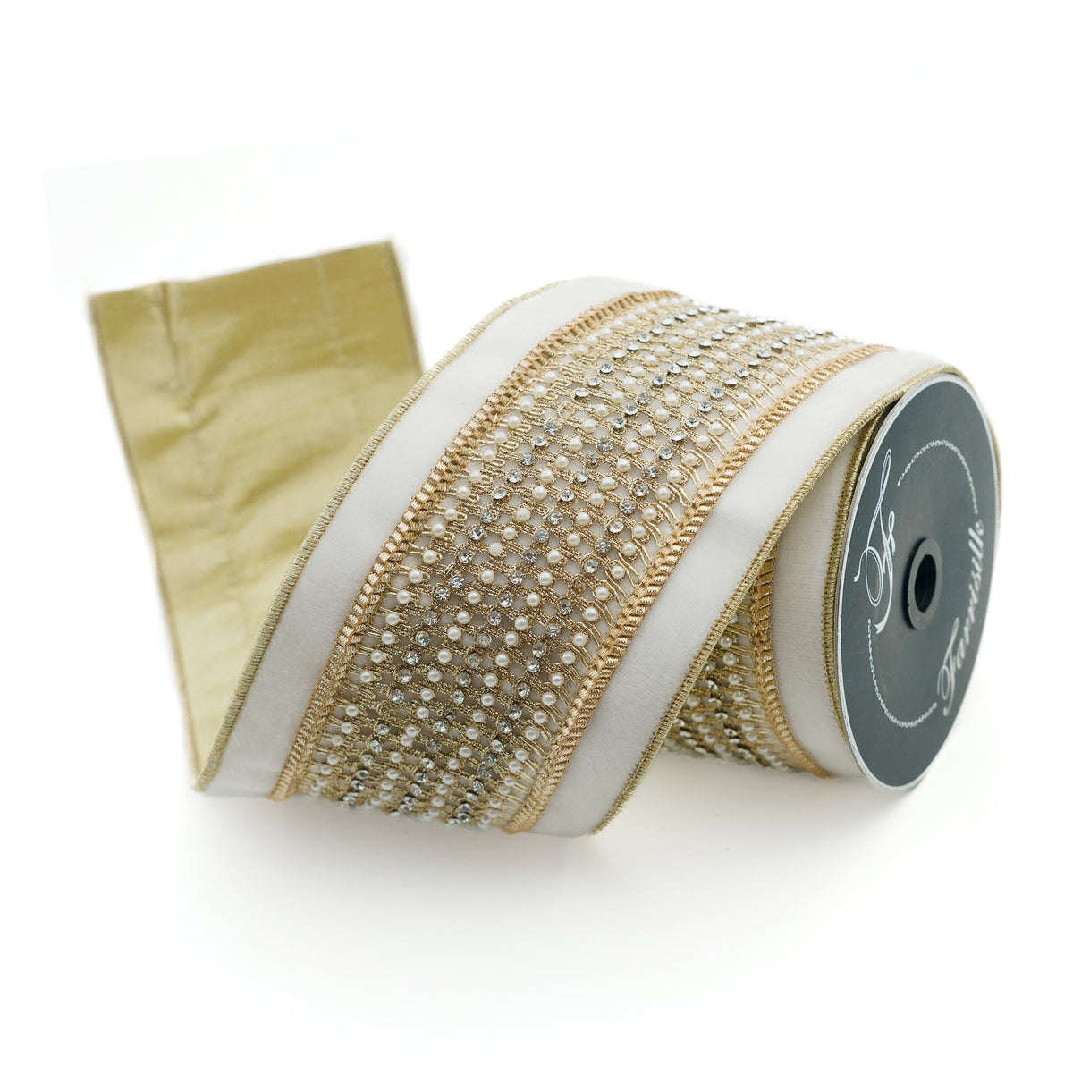4.5"x5Y Platinum Royal Victorian Pearl Ribbon
