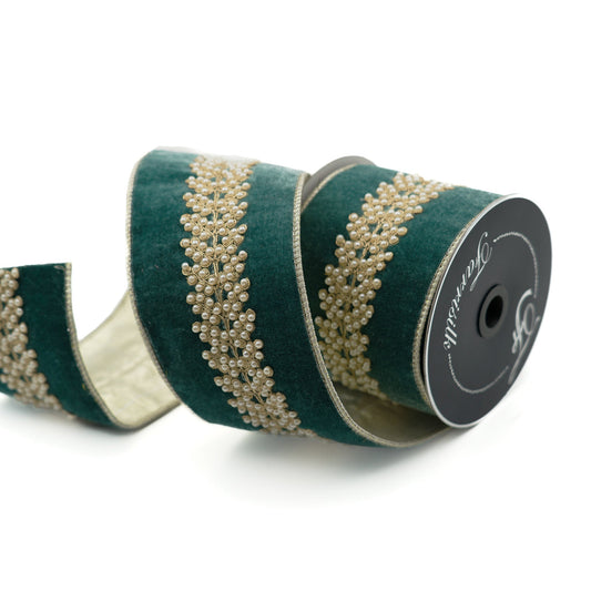 4”x5Y Celadon Royal Pearl Vine Ribbon