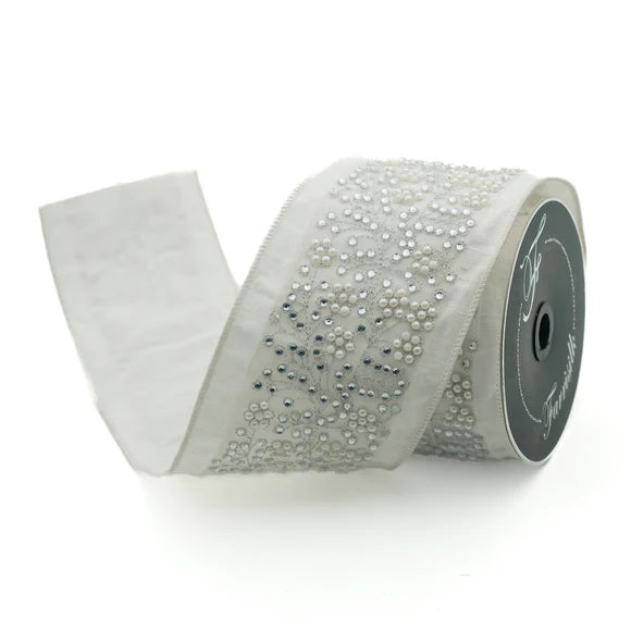 White x5y edwardian ribbon, 4 inch, for Christmas decorating