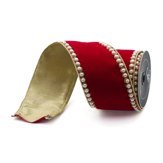 4"x5Y Red Pearl Borders Ribbon