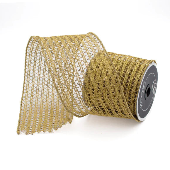 Gold Christmas lace ribbon with openwork detail.