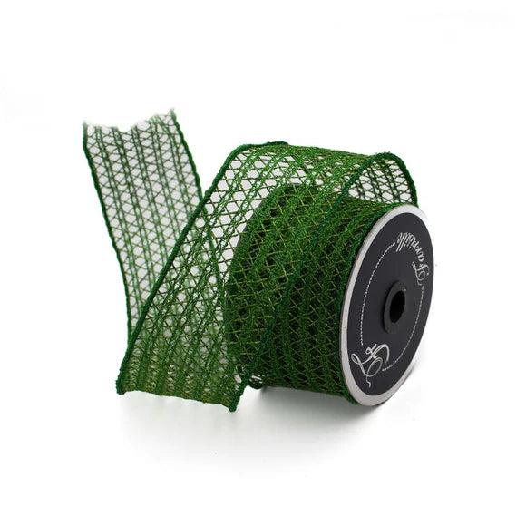 Emerald Christmas lace ribbon with openwork detail.