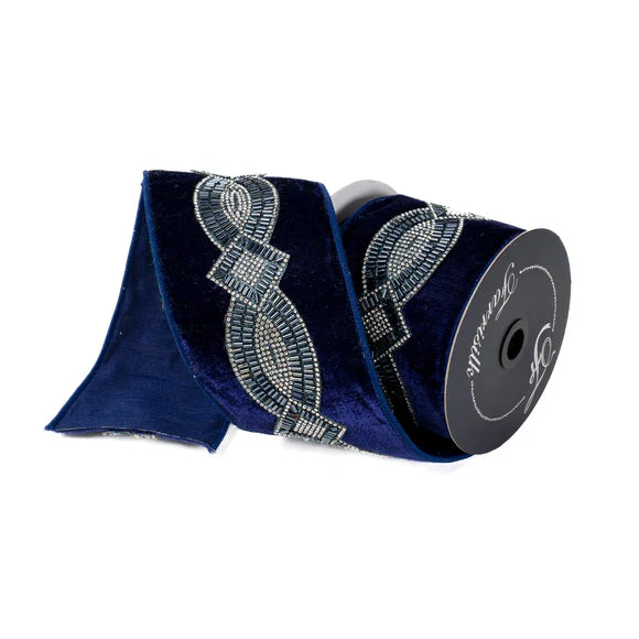 4"x5Y Navy Blue Diamond Deco Ribbon