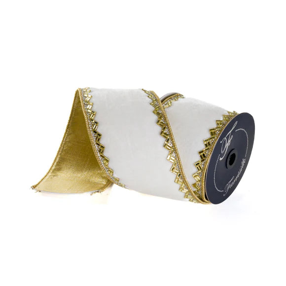 Gold ivory x5y heritage ribbon, 4 inch, for Christmas decorating