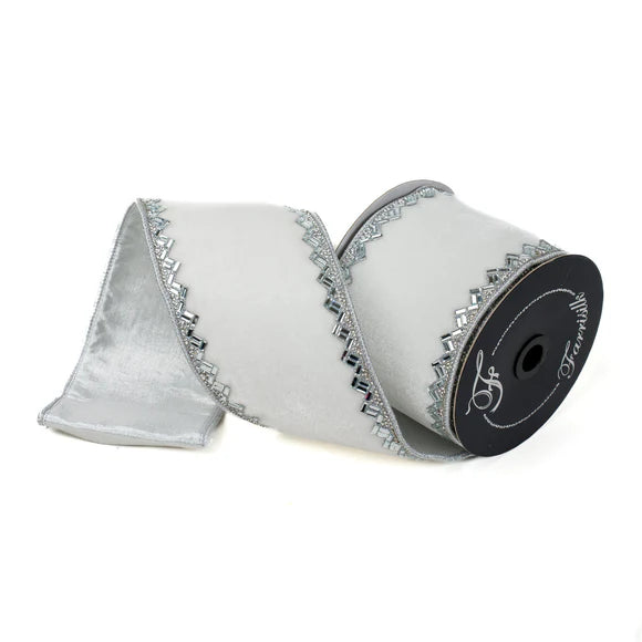 Silver white x5y heritage ribbons & trim, 4 inch, for Christmas decorating