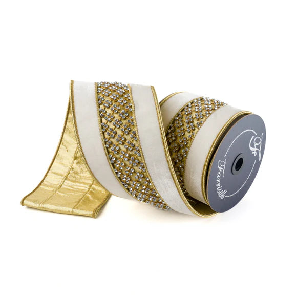 Ivory crystal ribbon for holiday decorating