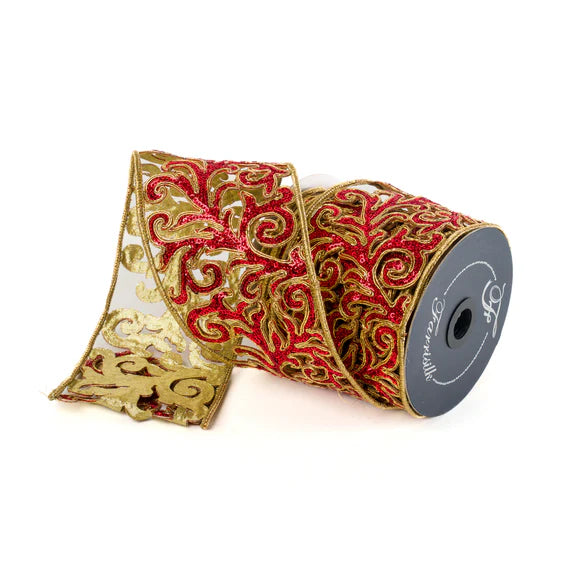 4"x5Y Red Sequin Acanthus Ribbon