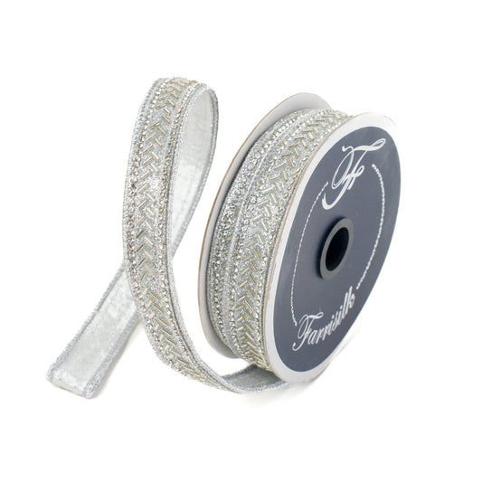.75”x5Y Silver Baguette Trim Ribbon