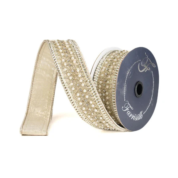 Silver Victorian pearl trim ribbon with a pearl border.