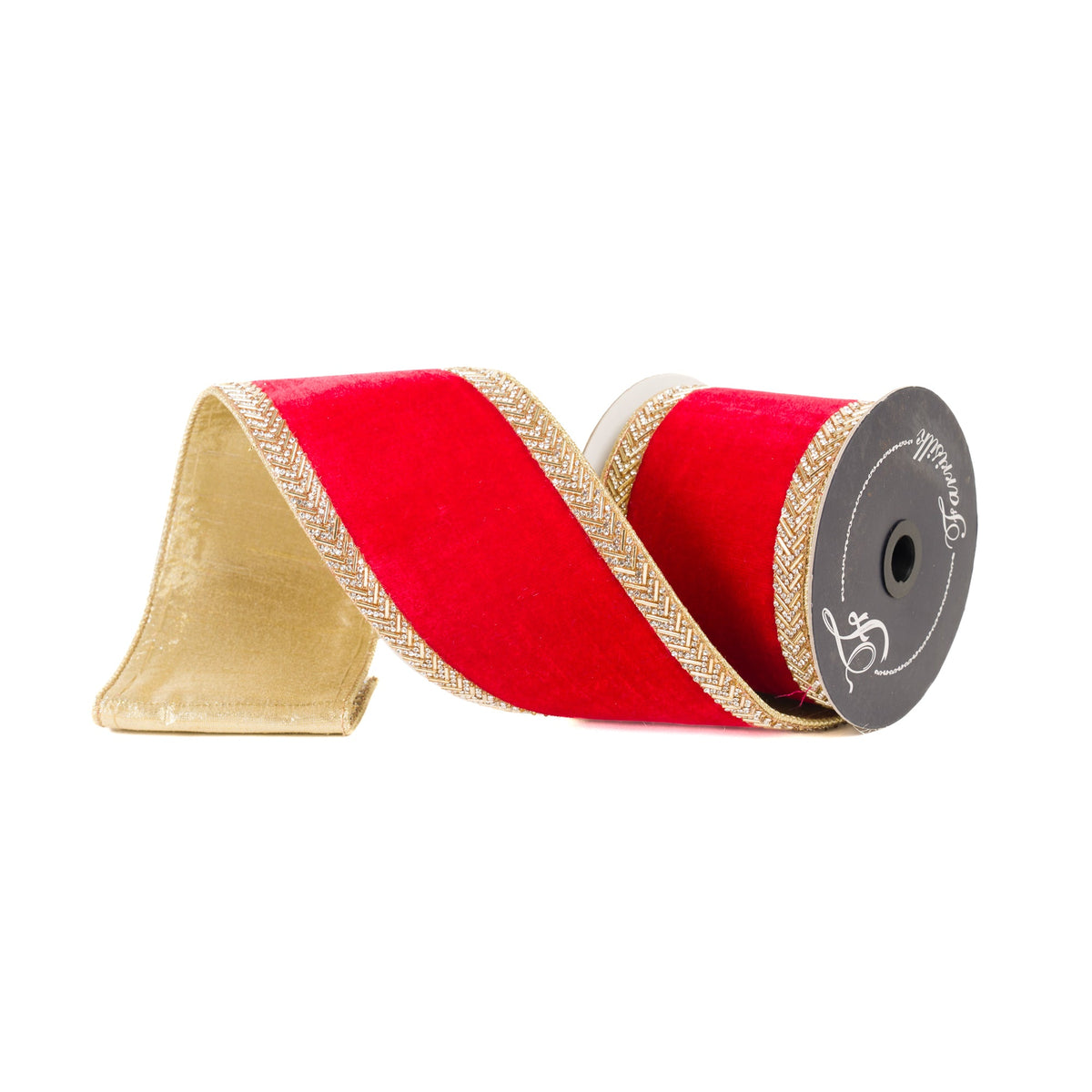 4”x5Y Red Gold Chevron Crystals Ribbon