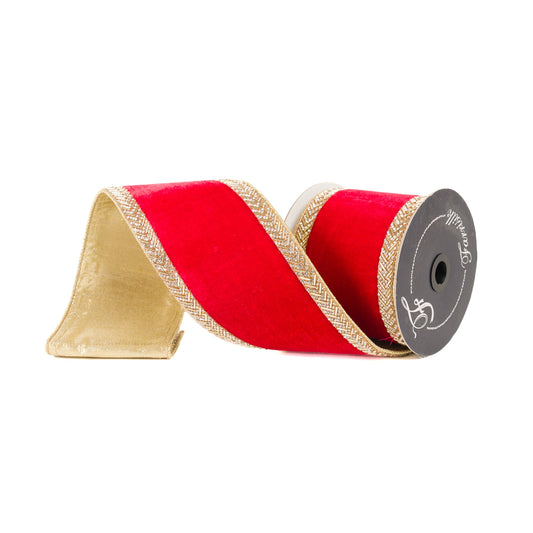 4”x5Y Red Gold Chevron Crystals Ribbon