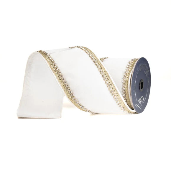 Ivory x5y brilliant ribbon, 4 inch, for Christmas decorating
