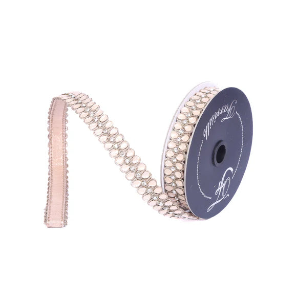 Rose gold pendeloque ribbon with dangling jewel detail.