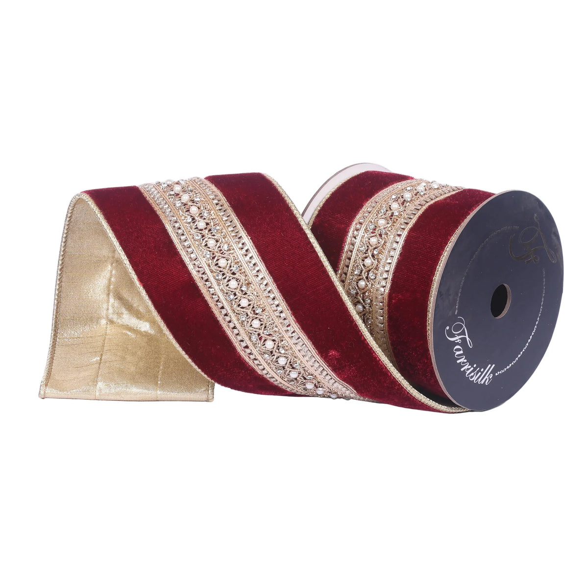 4”x5Y Maison Ruban Burgundy Gold Ribbon