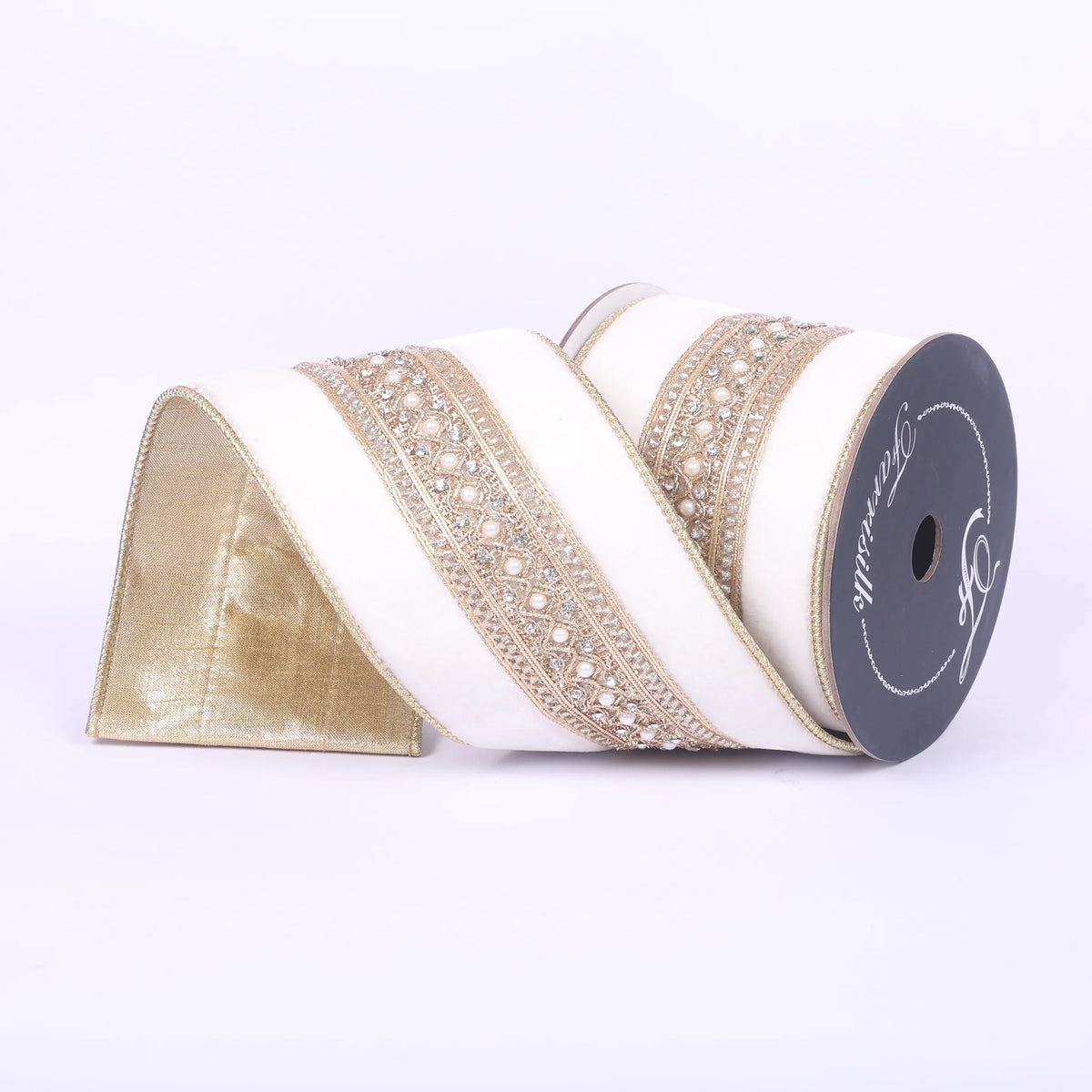 4”x5Y Maison Ruban White Gold Ribbon