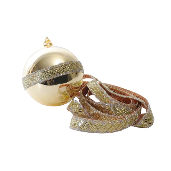 Gold jeweled self-adhesive trim with a jubilee pattern.