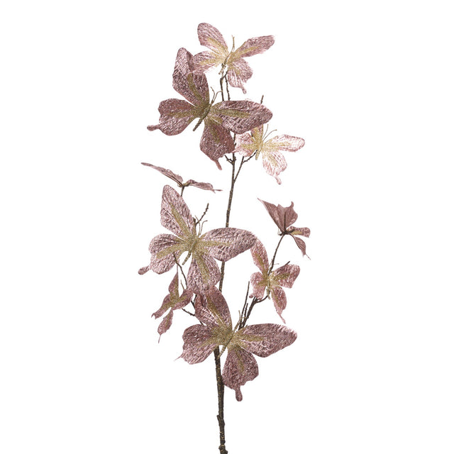 Pink butterfly stem with metallic gold detail.