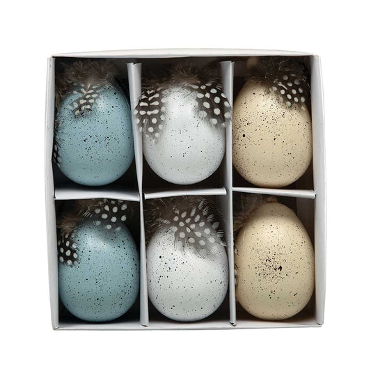 Box/6 3" Eggs Blue White Cream