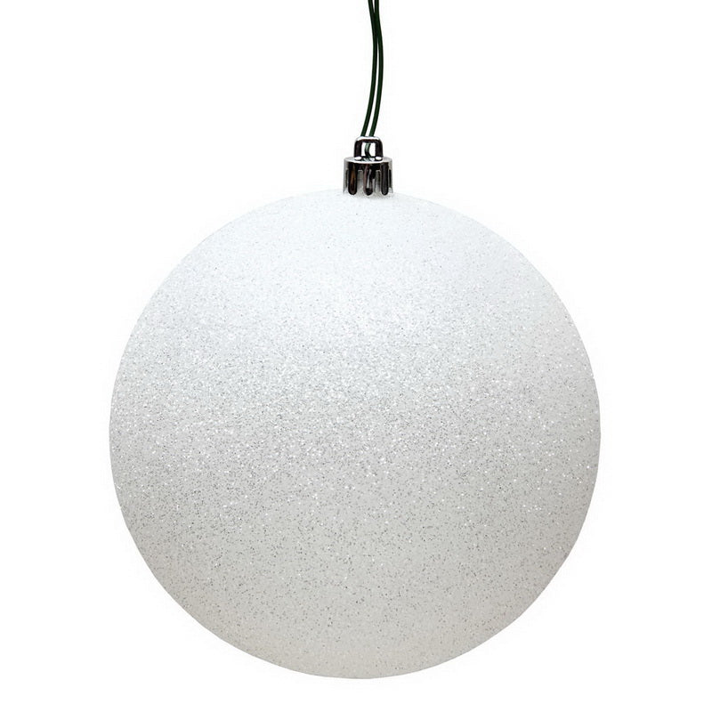 8" White Glitter Ball Ornament