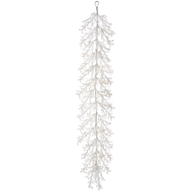 White iced garland with a frosted branch texture.