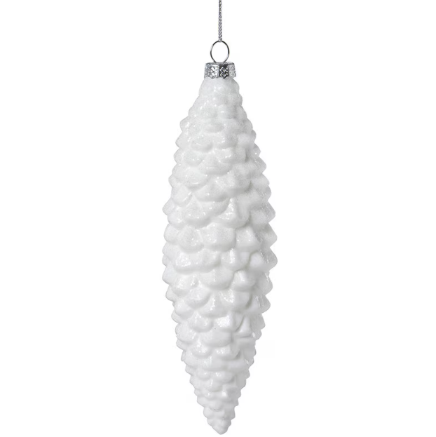 7" Frosted White Pine Cone Pinnacle Glass Ornament