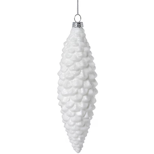 7" Frosted White Pine Cone Pinnacle Glass Ornament