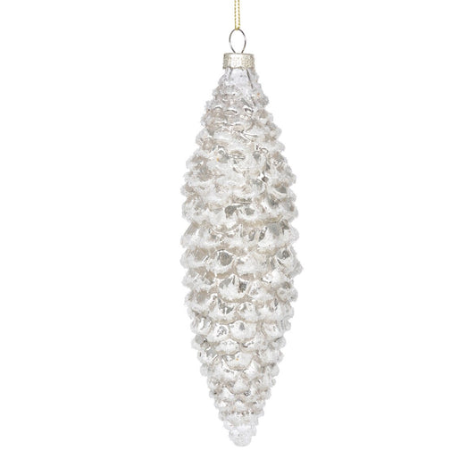 7" Frosted Pine Cone Pinnacle Glass Ornament