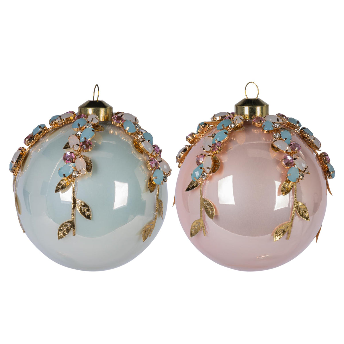 4” Floral Gem Ball Glass Ornament