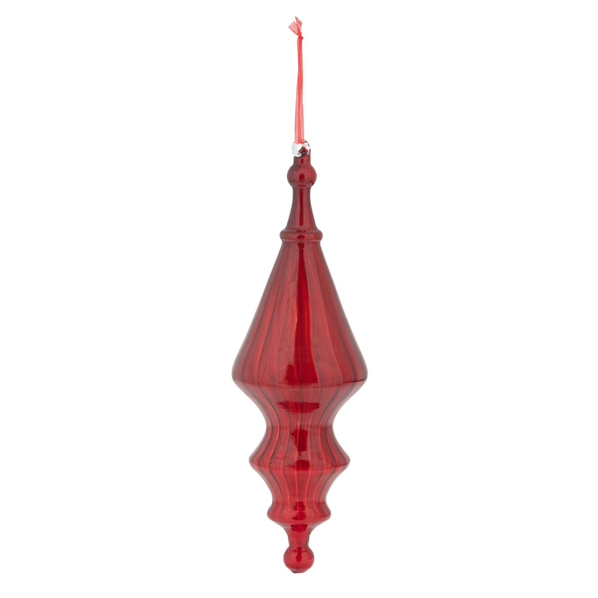 14" Red Swirl Finial Glass Ornament