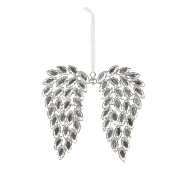Clear jeweled angel wing ornament with marquise-cut crystal feathers.